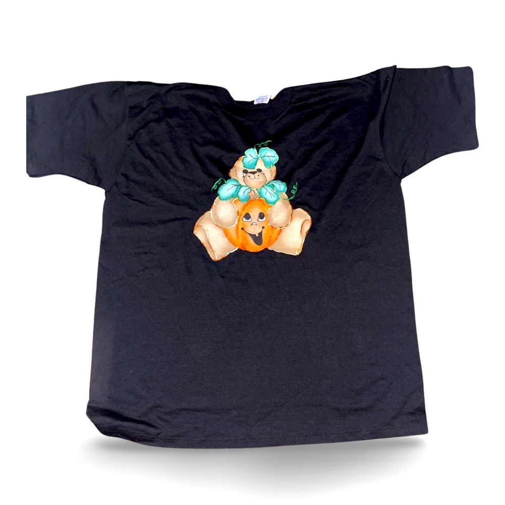 Vintage Halloween Crafted Teddy Bear Tee: 90’s Jerzees Brand Black Shirt: XL
